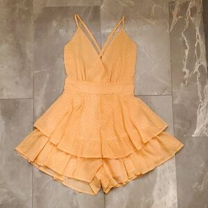 ❣️Saints + Secrets S Romper❣️Polka-dot Layers Ruffles Chiffon V-Neck Adjustable!